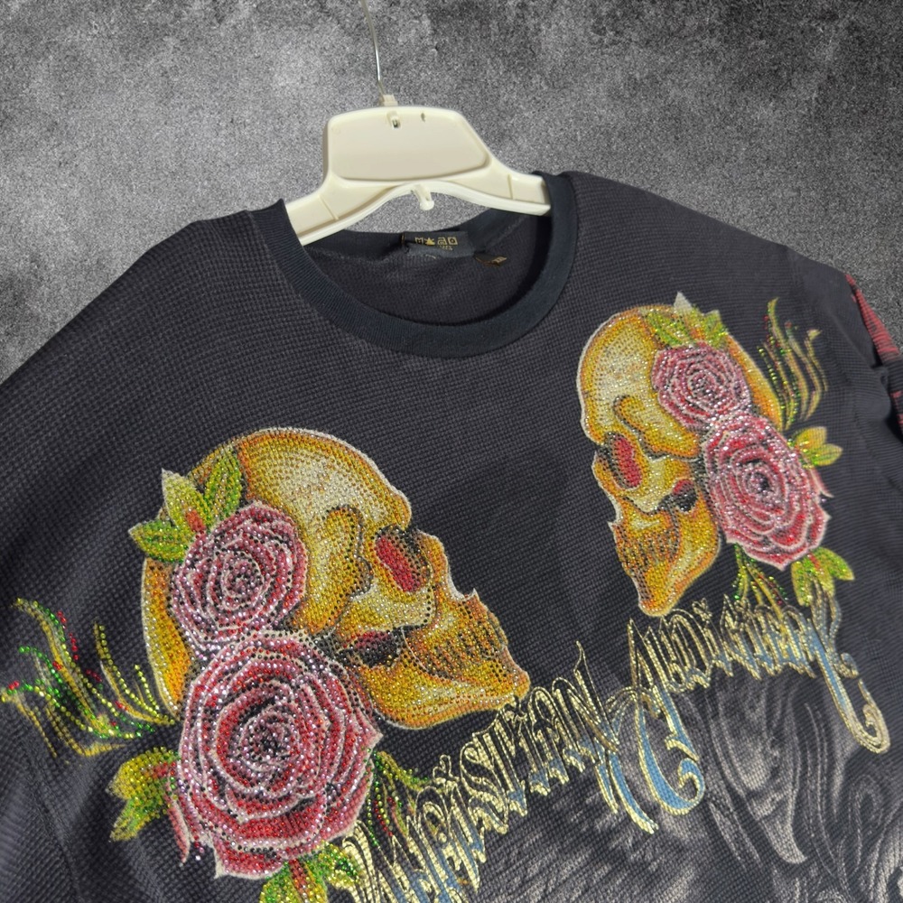 Christian Audigier Thermal Shirt Mens XXL Skull Snake Eagle Battle Y2K Tattoo